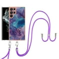 thumbnail image 1 of Case for Samsung Galaxy S23 Ultra, Adjustable Detachable Crossbody Strap Neck Strap Silicone Bumper Marble Painted TPU Ultra Thin Shockproof Protective Phone Case Cover for Galaxy S23 Ultra, Purple, 1 of 7