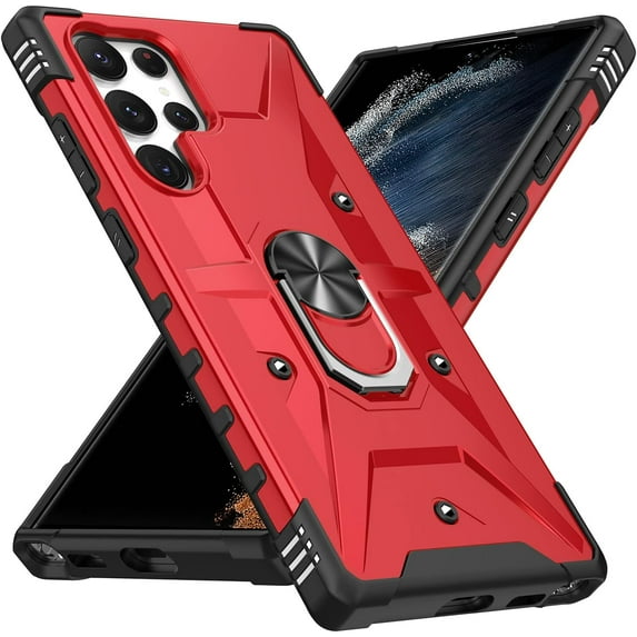 Case for Samsung Galaxy S23 Ultra Case Military Grade Drop Case with Kickstand Metel Ring Magnetic Holder Shockproof Protective for Galaxy S23 Ultra Phone Case (Red)