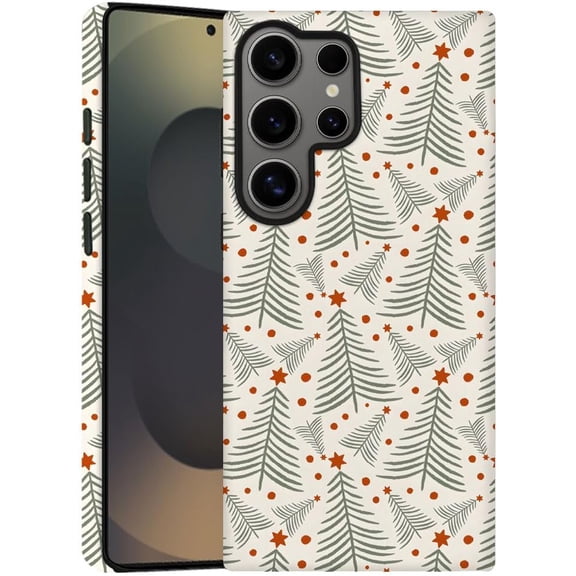 Case for Samsung Galaxy S23 Ultra, Christmas Green Red Tree Star Pattern Phone Case Drop Resistant Frosted 2 in 1 Solid Dual-Layer Cover for Girl Women