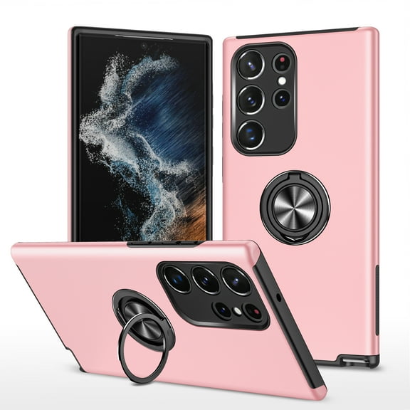 Case for Samsung Galaxy S23 Ultra,Decase Rugged Case with 360° Ring Kickstand,Compatible with Magnetic Car Mount,Dual Layer Hybrid TPU &PC Shockproof Phone Cover for Galaxy S23 Ultra 2023 - Rosegold
