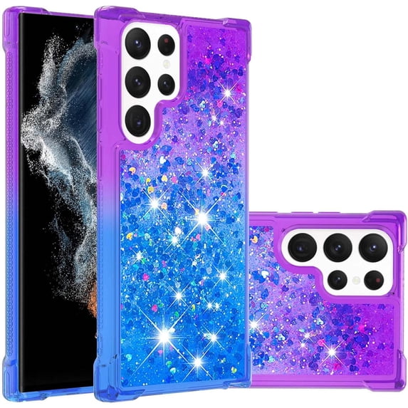 Case for Samsung Galaxy S23 Ultra, Galaxy S23 Ultra Case Liquid Cute Glitter Heavy Duty Shockproof Soft TPU Protective for Girls Women Phone Case for Samsung Galaxy S23 Ultra Gradient Purple