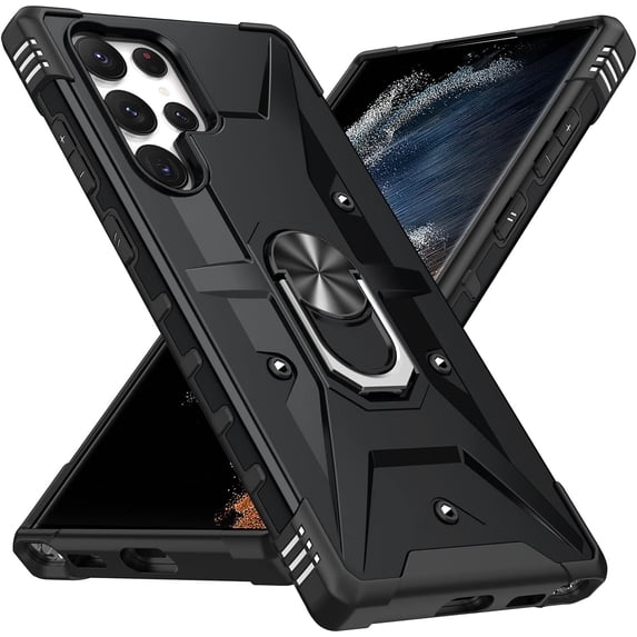 Case for Samsung Galaxy S23 Ultra Case Military Grade Drop Case with Kickstand Metel Ring Magnetic Holder Shockproof Protective for Galaxy S23 Ultra Phone Case (Black)