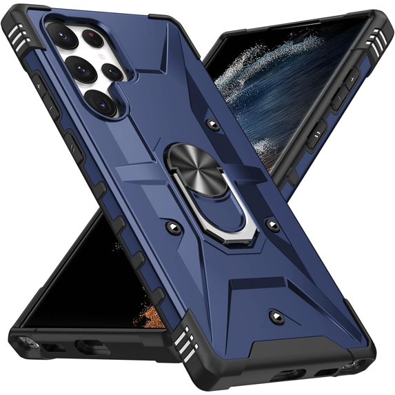 Case for Samsung Galaxy S23 Ultra Case Military Grade Drop Case with Kickstand Metel Ring Magnetic Holder Shockproof Protective for Galaxy S23 Ultra Phone Case (Blue)
