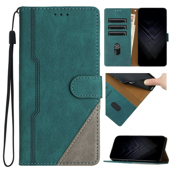 Case for Samsung Galaxy S23 Ultra, PU Leather Wallet Folio Card Holder Kickstand Shockproof Drop Protection Wrist Strap Wireless Charging Phone Case Cover Compatible with Galaxy S23 Ultra, Green