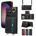 thumbnail image 1 of Case for Samsung Galaxy S23 Ultra Wallet Case, Flip Leather Case with 4 Card Holder, Ring Holder Kickstand Shockproof Protective Folio Phone Cover Crossbody Strap for Women Ladies,Black, 1 of 18