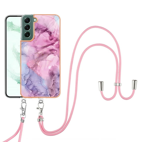 Case for Samsung Galaxy S24, Adjustable Detachable Crossbody Strap Neck Strap Silicone Bumper Marble Painted TPU Ultra Thin Shockproof Protective Phone Case Cover for Galaxy S24, Pink