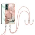 thumbnail image 1 of Case for Samsung Galaxy S24, Adjustable Detachable Crossbody Strap Neck Strap Silicone Bumper Marble Painted TPU Ultra Thin Shockproof Protective Phone Case Cover for Galaxy S24, Rosegold, 1 of 7