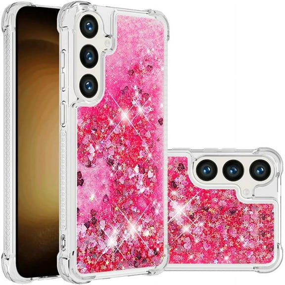 Case for Samsung Galaxy S24 FE Case Glitter Bling Liquid Cute Clear Phone CaseFloating Quicksand Shockproof Protective Bumper Soft TPU Cover for Samsung Galaxy S24 FE Love Pink YB