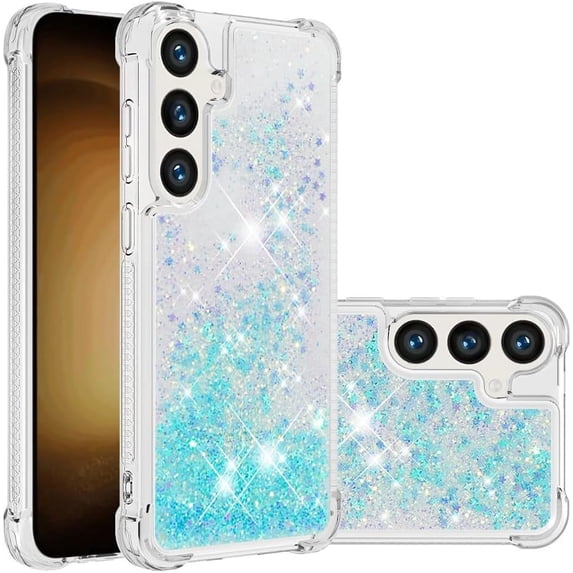 Case for Samsung Galaxy S24 FE Case Glitter Cute Bling Love Liquid Quicksand Clear Soft TPU Girls Women Stylish Bumper Shockproof Protective Cover for Samsung Galaxy S24 FE Star Blue YB