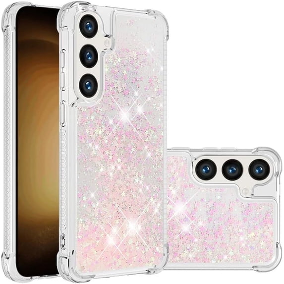 Case for Samsung Galaxy S24 FE Case Glitter Cute Bling Love Liquid Quicksand Clear Soft TPU Girls Women Stylish Bumper Shockproof Protective Cover for Samsung Galaxy S24 FE Pink YB