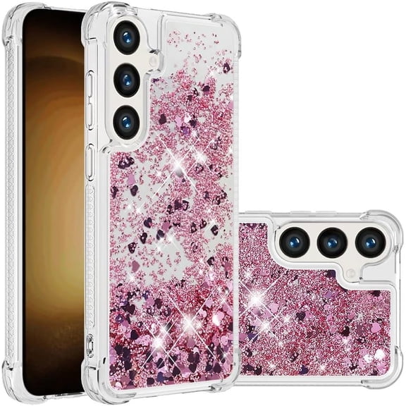 Case for Samsung Galaxy S24 FE Case Glitter Cute Bling Love Liquid Quicksand Clear Soft TPU Girls Women Stylish Bumper Shockproof Protective Cover for Samsung Galaxy S24 FE Rose Gold YB
