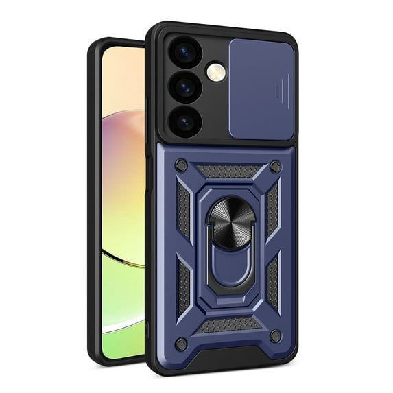Case for Samsung Galaxy S24 FE, Galaxy S24 FE Phone Case with Slide Camera Cover, Kickstand Heavy Duty Rugged Shockproof Protective Case Cover for Samssung S24 FE, Blue