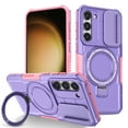 thumbnail image 1 of Case for Samsung Galaxy S24 FE, with Sliding Camera Cover, with Rotating Finger Ring Holder Magnetic Bracket Hybrid Hand Grip Protective Shockproof Phone Case Cover for Galaxy S24 FE - Purple, 1 of 10