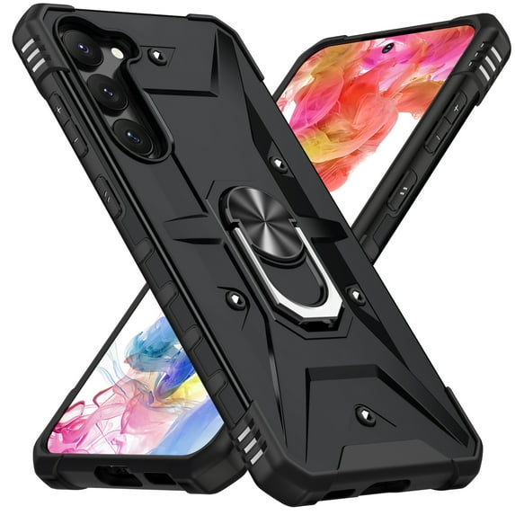 Case for Samsung Galaxy S24 Heavy Duty Case with Rotated Ring Holder Stand, Magnetic Car Mount, Military Grade Shockproof Rugged Protection Phone Cover for Galaxy S24, Black