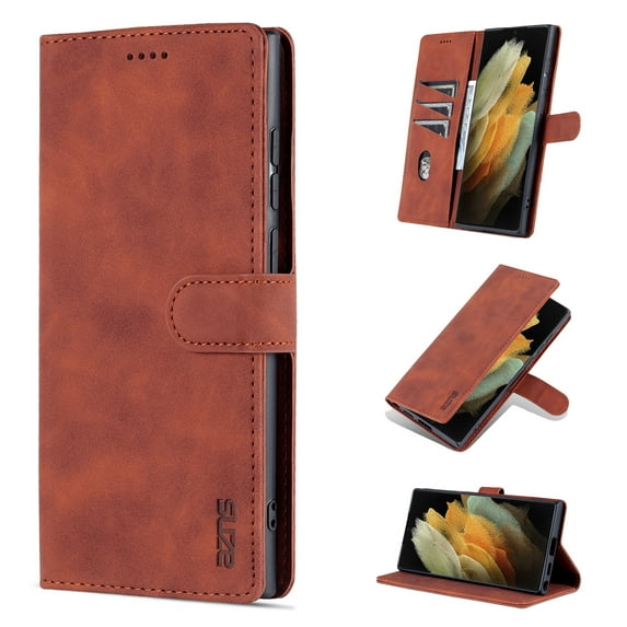 Case for Samsung Galaxy S24, Leather Samsung Galaxy S24 Wallet Magnetic Book Protection Cover, Kickstand RFID Blocking Credit Card Holder Compatible with Samsung Galaxy S24, Brown