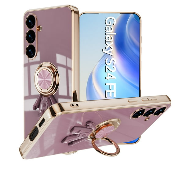 Case for Samsung Galaxy S24, Luxury Astronaut Ring Hoder Stand Plating Ultra Slim Support Magnetic Car Mount Drop Protective Phone Case Cover for Samsung Galaxy S24, Purple