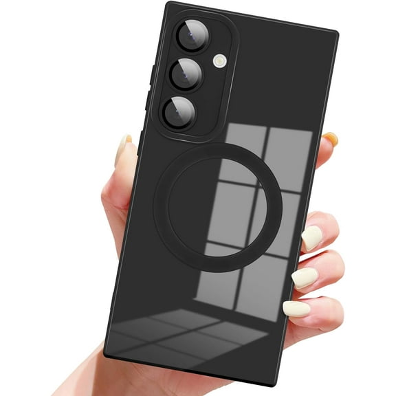 Case for Samsung Galaxy S24 Magnetic Compatible with Magsafe [Full Camera Lens Protector] Soft TPU Phone Case for Women Men Protective Cover for Samsung S24 Black