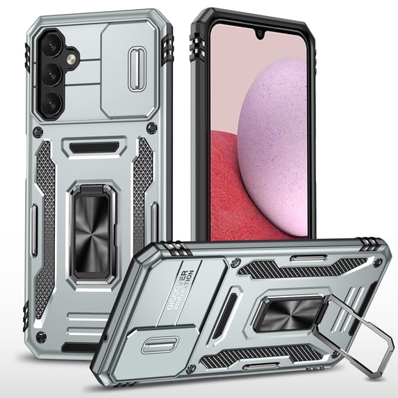 Case for Samsung Galaxy S24 Plus Camera Lens Slide Protection Cover with Ring Holder Kickstand, Armor Heavy Duty Military Grade Shockproof PC Rugged Bumper for Samsung Galaxy S24 Plus,
Gray