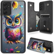 Case for Samsung Galaxy S24 Plus Case Wallet Case with Card Holder, PU Leather Kickstand Double Magnetic Clasp Shockproof Cover Case for Galaxy S24 Plus, Colored Big Eyes Owl