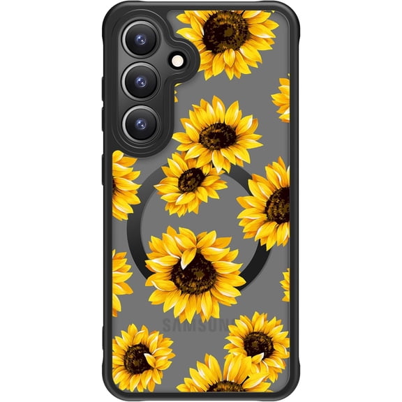 Case for Samsung Galaxy S24 Plus Case Wireless Charging & Military-Grade Protection - Trendy Flower Design for Women Girls, Matte Phone Cover with Shockproof Corners - Vibrant Sunflowers