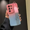 thumbnail image 1 of Case for Samsung Galaxy S24 Plus, Luxury Gradient Color Silicone Cute Wavy Frame Wristband Kickstand Skin Friendly Ultra Slim Phone Case Cover for Men Women Boys Girls for S24 Plus, Pink+Blue, 1 of 11