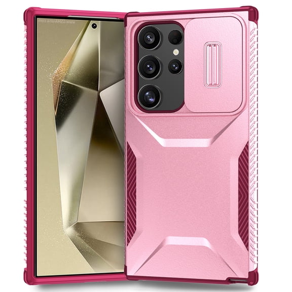 Case for Samsung Galaxy S24 Plus with Sliding Camera Lens Protective Cover, [Military Grade Drop Protection] Non-Slip Heavy Duty Full-Body Shockproof Rugged Phone Case for Galaxy S24 Plus, Pink