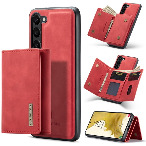 Case for Samsung Galaxy S24 Plus, Wallet Phone Case with Detachable Card Holder for Samsung Galaxy S24 Plus Kickstand Magnetic 2 in 1 Design Case, Premium PU Leather Shockproof Protective Cover, Red