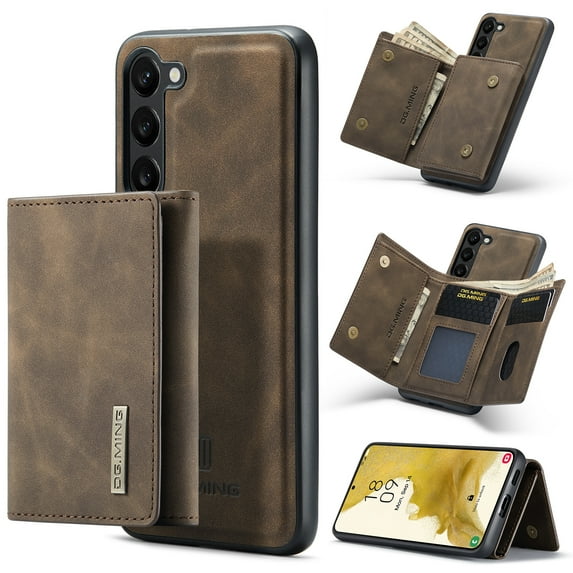 Case for Samsung Galaxy S24 Plus, Wallet Phone Case with Detachable Card Holder for Samsung Galaxy S24 Plus Kickstand Magnetic 2 in 1 Design Case, Premium PU Leather Shockproof Cover, Coffee