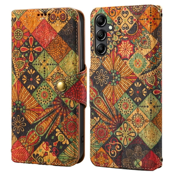 Case for Samsung Galaxy S24, Premium PU Leather Wallet Case with Card Slots Lanyard Shoulder Strap Kickstand Retro Rustic Style Flower Pattern Purse Shockproof Cover for Galaxy S24, Yellow