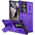 thumbnail image 1 of Case for Samsung Galaxy S24 Ultra 5G 6.8" with Invisible Fold Holder Stand, MagSafe Magnetic Wireless Charging,Sliding camera casing,Shockproof Dropproof Tough Rugged Protective Case Cover,Purple, 1 of 10