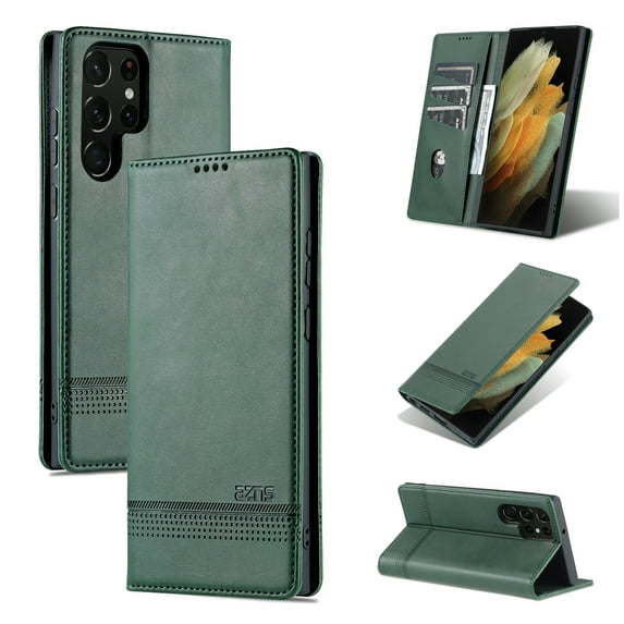 Case for Samsung Galaxy S24 Ultra, Classic PU Leather Card Slots Magnetic Closure Vintage Shockproof Protective Business Case for Women Men for Samsung Galaxy S24 Ultra - Darkgreen