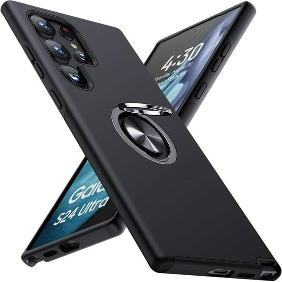 Case for Samsung Galaxy S24 Ultra, Heavy Duty Rugged Dual-Layer + C Port Protection Anti dust Scratch Back Cover, Shockproof Matte Phone Case for Samsung S24 Ultra 5G 6.8inch, Black