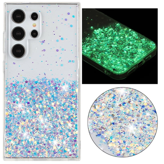 Case for Samsung Galaxy S24 Ultra, Luminous Fashionable Trendy Shiny Glitter Phone Cover, Gradient Non-Yellowing Shockproof with Glamorous Shimmering Case for Samsung Galaxy S24 Ultra, White