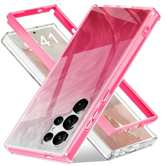 Case for Samsung Galaxy S24 Ultra, Luxury Gradient Marble Color Case with Front Frame Wireless Charging Protective Girls Women Phone Case for Samsung Galaxy S24 Ultra, Rose