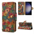 thumbnail image 1 of Case for Samsung Galaxy S24 Ultra, Premium PU Leather Wallet Case with Card Slots Lanyard Shoulder Strap Kickstand Retro Rustic Style Flower Pattern Purse Shockproof Cover for Galaxy S23 Plus, Green, 1 of 7