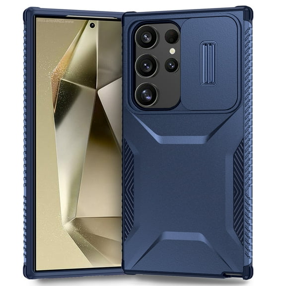 Case for Samsung Galaxy S24 Ultra with Sliding Camera Lens Protective Cover, [Military Grade Drop Protection] Non-Slip Heavy Duty Full-Body Shockproof Rugged Phone Case for Galaxy S24 Ultra, Blue