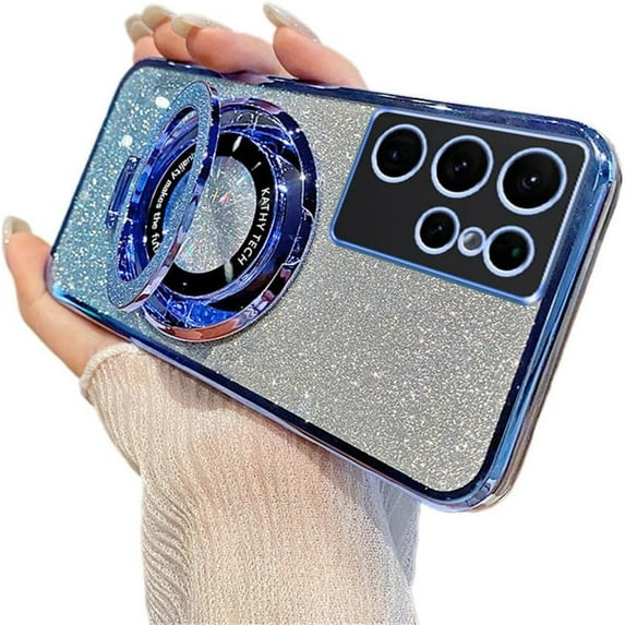 Case for Samsung Galaxy S24 Ultra Case Sparkle Cute with Stand Phone Case Compatible with MagSafe Slim Glitter Card Shockproof Protective Women Girls Case for Samsung Galaxy S24 Ultra Blue YD