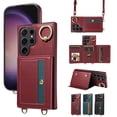 thumbnail image 1 of Case for Samsung Galaxy S24 Ultra Wallet Case, Flip Leather Case with 4 Card Holder, Ring Holder Kickstand Shockproof Protective Folio Phone Cover Crossbody Strap for Women Ladies,Red, 1 of 19