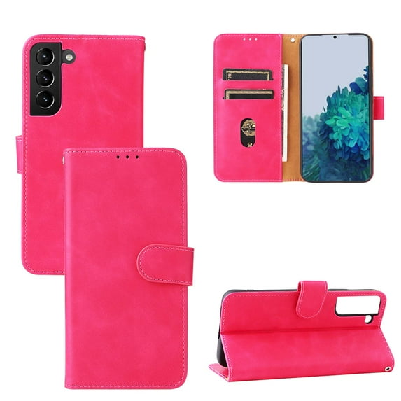 Case for Samsung Galaxy S24 Wallet Case with Card Slots Holder Magnetic Clasp Cover, Luxury PU Leather Skin-Friendly Wrist Strap Handbag Shockproof Kickstand Case for Samsung Galaxy S24, Rose