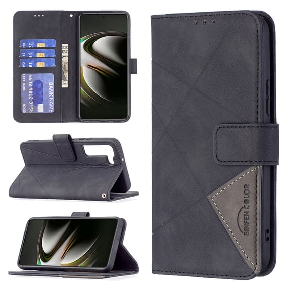 Case for Samsung Galaxy S24 Wallet Case, Kickstand Flip Cover with Card Holder, Premium PU Leather Magnetic Clasp Folio Case, TPU Shockproof Lens Protection Case for Galaxy S24, Black