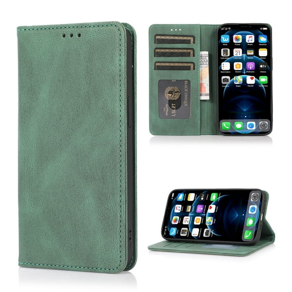 Case for Samsung Galaxy S24 Wallet with Credit Card Holder, Strong Magnetic Closure PU Leather Flip Cover with Folio Kickstand Protection Full Body Shockproof Case for Galaxy S24, Green