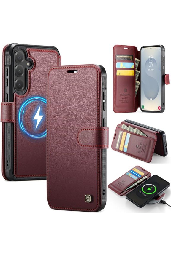 Case For Samsung Galaxy S25 5G / Galaxy S24 5G【RFID Blocking】Multi Functional Soft PU Leather Wallet Case Retro Luxury Magnetic Buckle Flip Multi-Card Slots Pocket Cover,Wine red