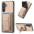 thumbnail image 1 of Case for Samsung Galaxy S25 Back Wallet Case, Carbon Fiber PU Leather Case with Card Holder Slots Hidden Stand Protective Phone Cover Compatible for Samsung Galaxy S25, Khaki, 1 of 10
