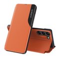 thumbnail image 1 of Case for Samsung Galaxy S25, Business Premium PU Leather Smart Viewing Window Kickstand Flip Cover Rugged PC Shockproof Full Protection Magnetic Closure Folio Phone Case, Orange, 1 of 6