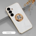 thumbnail image 1 of Case for Samsung Galaxy S25 Case with Ring Stand [360° Rotatable Ring Holder Magnetic Kickstand][Support Car Mount] Plating Rose Gold Edge Soft Flexible TPU Luxury Phone Case Cover, White, 1 of 10