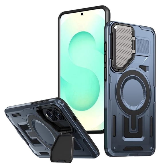 Case for Samsung Galaxy S25 Edge 5G 6.7-inch with Adjustable Metal Camera Lens Cover Stand Compatible with MagSafe [Military-Grade Protection] Rugged Heavy Duty Magnetic Case,Blue
