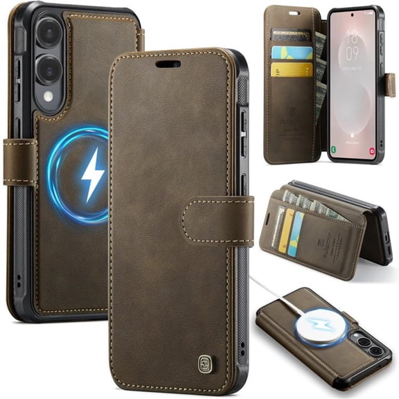 Case For Samsung Galaxy S25 Edge 5G【RFID Blocking】Multi Functional Soft PU Leather Wallet Case Retro Luxury Magnetic Buckle Flip Multi-Card Slots Pocket Cover,Brown,For Galaxy S25 Edge 5G