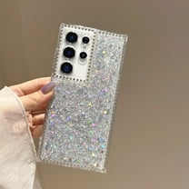 Case for Samsung Galaxy S25 Edge, Glitter Diamond Rhinestone Edge Shiny Bling Sparkly Back Cover for Women Girls Cute Shockproof Non-Yellowing Case for Samsung Galaxy S25 Edge, Silver