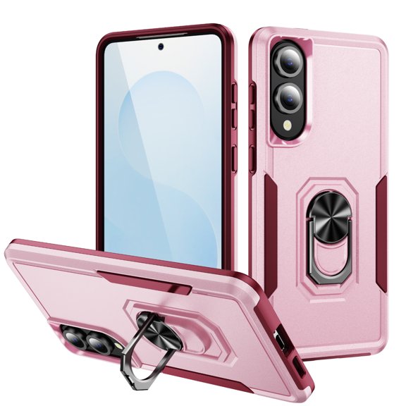 Case for Samsung Galaxy S25 Edge with Rugged Rotated Ring Holder Stand, Military Grade Heavy Duty Cover Support Magnetic Car Mount Shockproof Protective Case for Samsung Galaxy S25 Edge, Pink