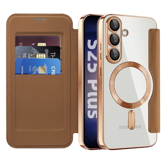 Case for Samsung Galaxy S25 FE Case Wallet Compatible with Magsafe, Shockproof Full Protective Flip Folio Wallet Case with RFID Blocking Card Slots PU Leather Cover with Lens Protector - Brown